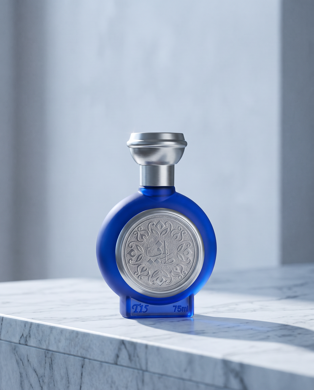 T15 by Taif Al Emarat bottle on pale marble in cool daylight